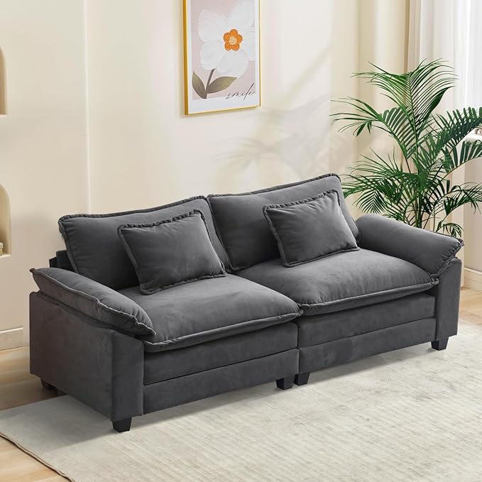 86" Modular Sectional Sofa, Comfy Cloud Couch Sectional Sofa with Ottoman, Velvet Sofa Sleeper Deep Seat Sofa with Throw Pillows for Living Room (Blue Gray, 86"- Loveseat)