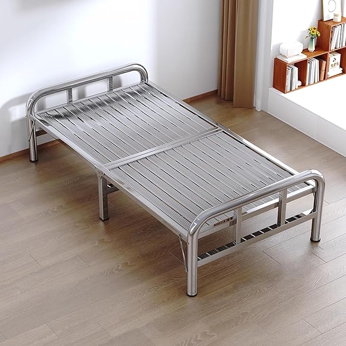 Folding Bed Frame Single Stainless Steel Fold up Beds for Adults Stable and Load-Bearing Portable Guest Bed for Home Bedroom Office Nap(197 * 100 * 33cm)
