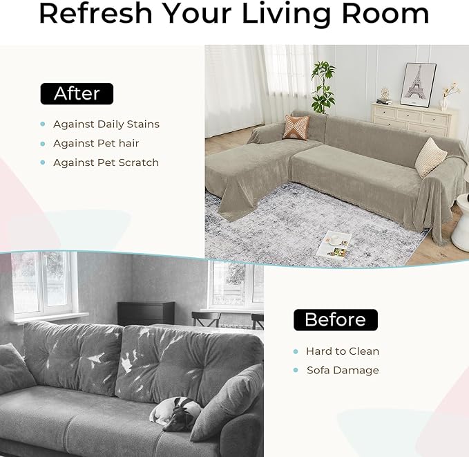Sectional Couch Covers, 2 Pieces Chenille Sofa Cover L Shaped Couch Cover Blanket for Dogs Washable Sofa Slipcovers Pet Furniture Protector (XXX-Large: 71" x 118" + 91" x 134", Smoked Tan)