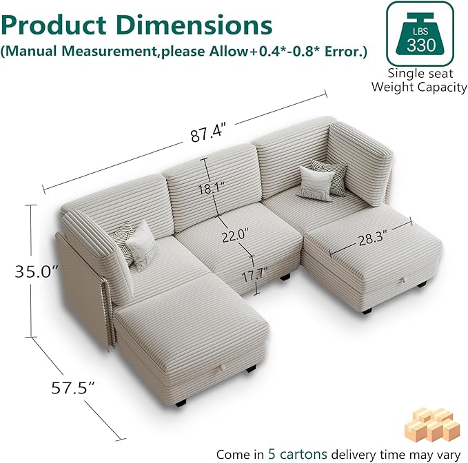 Modular Sectional Sofa with Adjustable Backrest,Large Convertible L/U-Shaped Sleeper Couch for Living Room,Cloud Sofa Bed Modern Reversible Design, Beige