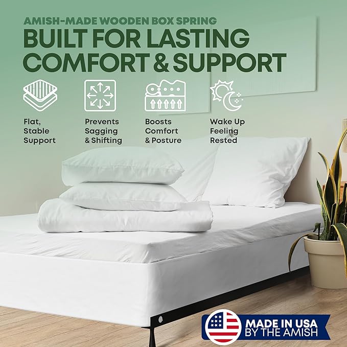 Greaton, 10” Queen Box Spring for Queen Bed – Amish-Made in the USA – Solid Wood Box Spring Mattress Foundation with Stable & Quiet Support – Flat-Packed & Easy Assembly – White