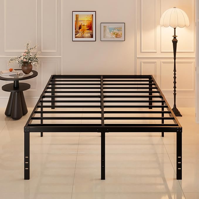 Maenizi 20 Inch Queen Bed Frame No Box Spring Needed, Heavy Duty Metal Queen Platform Bed Frame Support Up to 3000 lbs, Easy Assembly, Noise Free, Black
