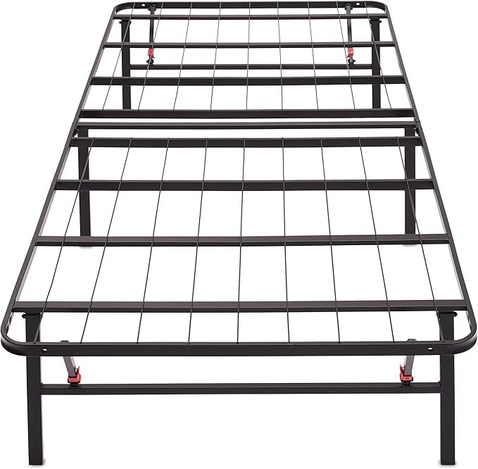 Amazon Basics Foldable Metal Platform Bed Frame with Tool-Free Setup, 14 Inches High, Storage Space, Sturdy Steel Frame, No Box Spring Needed, Twin XL, Black