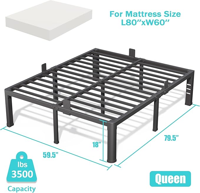 Firpeesy 18 Inch Queen Bed Frame with Rounded Corner and Headboard Hole Mattress Retainers 3500 lbs Heavy Duty Support Metal Platform Bed Frame Noise Free No Box Spring Needed Easy Assembly