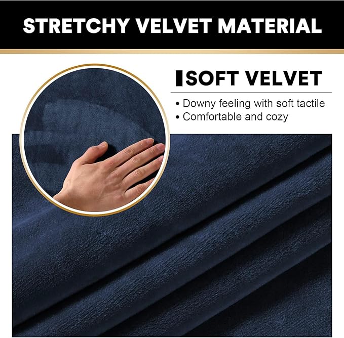 PrinceDeco Velvet XL Couch Cover for Oversized Sofa 4 Piece Sofa Covers for 3 Cushion Couch Washable Furniture Protector with Non Slip Elastic Bottom Width Up to 97 Inch(X-Large, Navy)