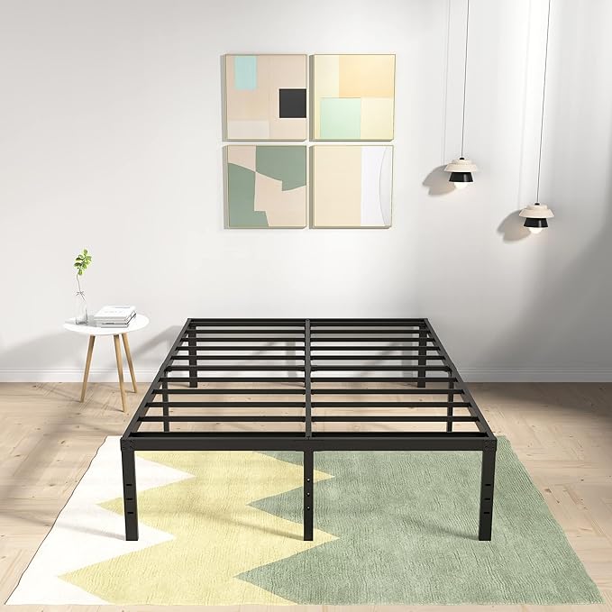 DiaOutro 18 Inch Full Size Bed Frame Heavy Duty Metal Platform No Box Spring Needed, Maximum Storage, Easy Assembly, Noise Free, Black