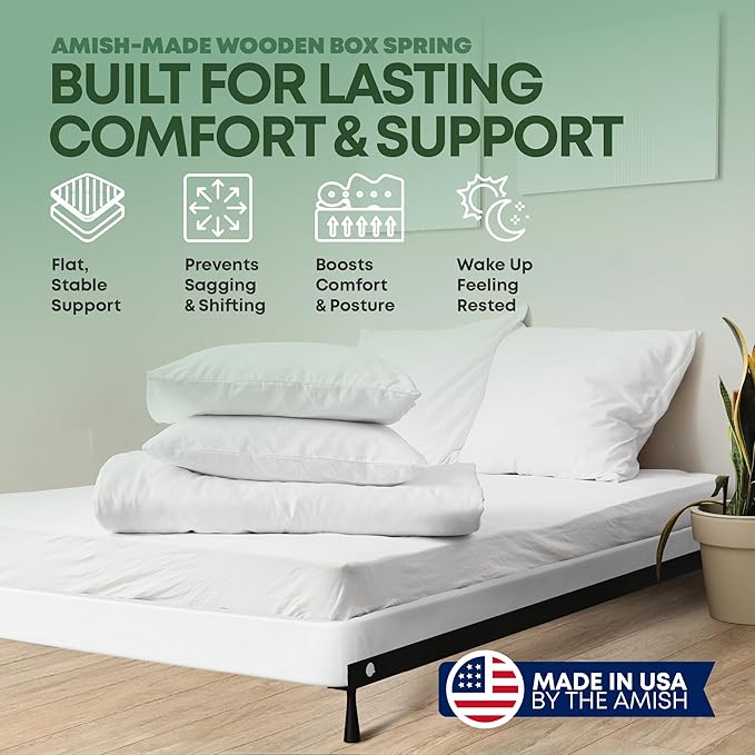 Greaton, 4.5” Full XL Box Spring for Full XL Size Bed – Amish-Made in The USA – Solid Wood Mattress Foundation with Stable & Quiet Support – Flat-Packed & Easy Assembly – White