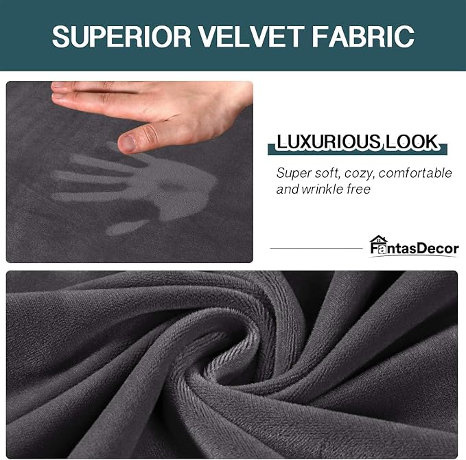 FantasDecor 4 Piece Sofa Velvet Couch Covers for 3 Cushion Stretch Slipcover with Individual Seat Cushion Elastic Furniture Protector for Pets, Machine Washable (Large Sofa, Gray)