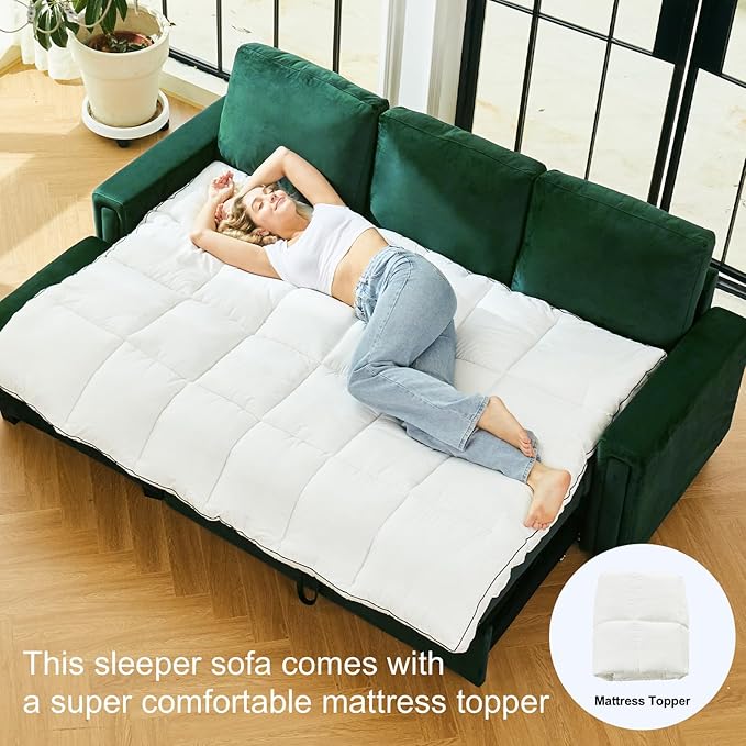 Belffin Modular Sectional Sleeper Sofa with Pull Out Bed Convertible Velvet Sleeper Sofa with Storage Sectional Couches for Living Room Green