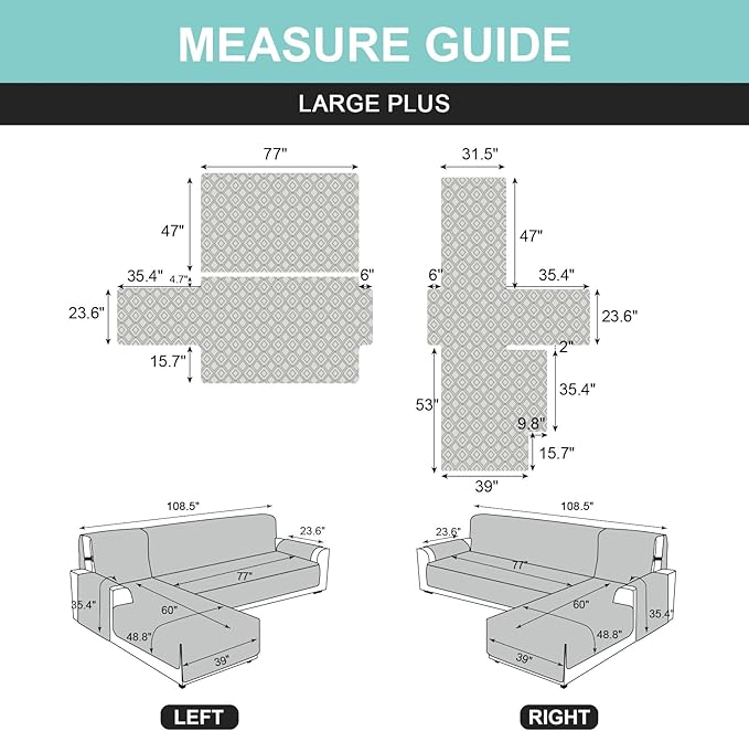 Genina Sectional Couch Covers for Dogs L Shaped Sofa Covers Chaise Lounge Cover Reversible Couch Covers for Sectional Sofa L Shape Furniture Protectors Cover for Pets, Kids (Light Grey, Sofa Large)