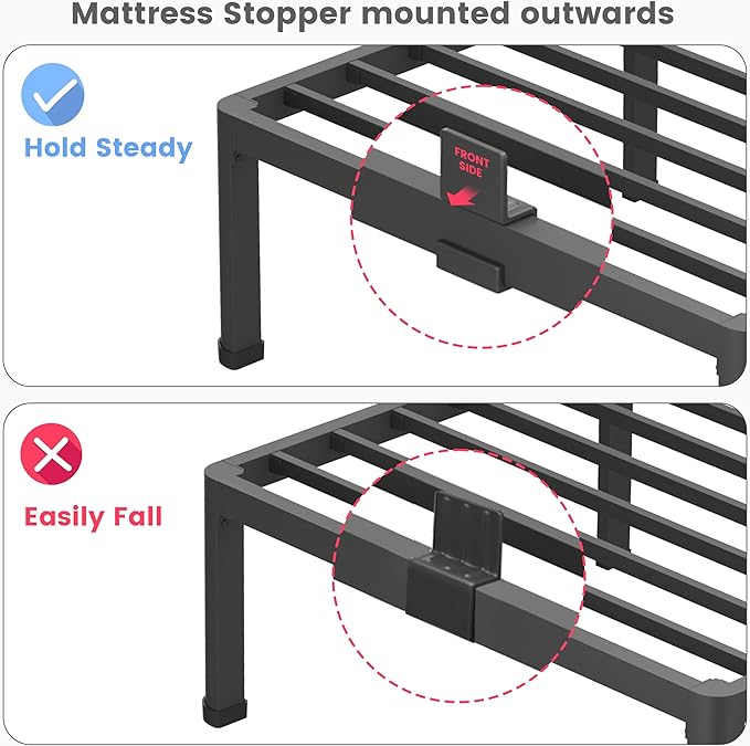 Superay King Bed Frame with Mattress Slide Stopper, 14 Inch Metal Platform Bed Frame, Heavy Duty Tall Bed Frame No Box Spring Needed with Large Storage Space, Easy Assembly, Noise Free