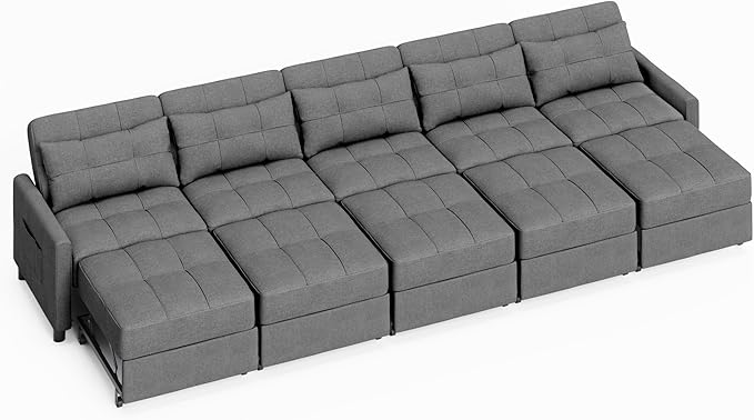 Aiho Pull Out Couch, Convertible Sofa Bed with Adjustable Backrest, 5 Seater Sectional Sleeper Sofa, Couch Bed with Spring Support, for Apartment Living Room, Dark Grey