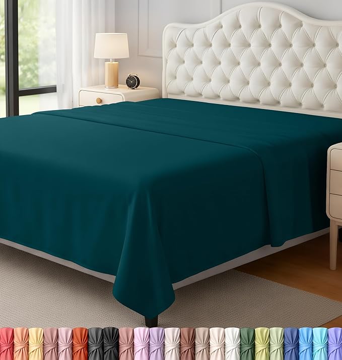 Utopia Bedding Flat Sheet - 1 Pack (Queen, Teal) - Soft Brushed Microfiber Fabric - Shrinkage & Fade Resistant Top Sheet - Easy Care Bed Sheet