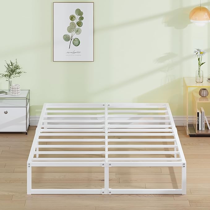 EMODA 12 Inch California King Bed Frame, Metal Platform Bed Frame No Box Spring Needed, Heavy Duty Steel Slats Support, Easy Assembly, Noise Free, White