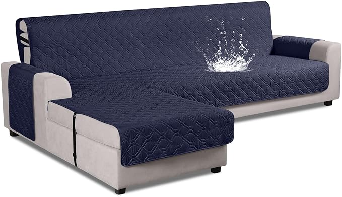 VANSOFY Upgraded Sectional Couch Covers 100% Waterproof L Shaped Sofa Slipcover Reversible Chaise Lounge Cover for Sectional Sofa Furniture Protector Cover for Pets Dog Cat(Large, Dark Blue)