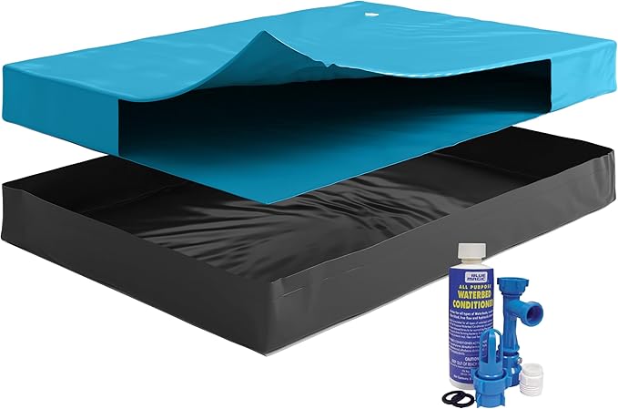 FREE-FLOW, Queen Size, Waterbed Hardside Mattress Bundle, Includes Fill & Drain Kit, 8oz. Water Conditioner and Stand-Up Liner, Heavy Duty Vinyl, 60"W x 84"L x 9"H, Frame NOT Included