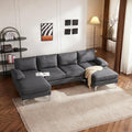 Karl home 110" Sectional Sofa U-Shaped 4-Seat Couch with Chaises Linen Fabric Upholstered for Living Room, Apartment, Office, Dark Gray