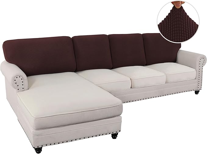 H.VERSAILTEX Backrest Cushion Covers Sectional Couch Back Cushion Covers for Sectional Sofa Set for Both Left/Right Couch (Back Only: 1 Chaise + 3 Sofa, Chocolate)