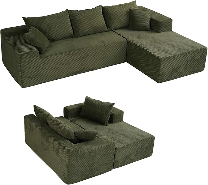 Green 103” Cloud Couch Sectional Sofa in Box with L-Shape Chaise,Modern Modular Couches Upholstered with Deep Seat for Living Room,No Assembly Required