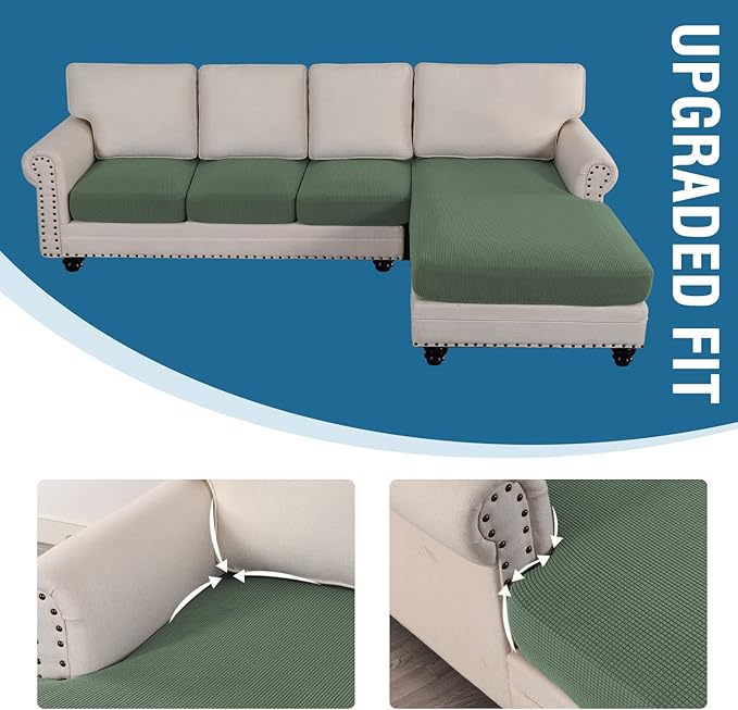 H.VERSAILTEX Sectional Couch Covers 4 Pieces Sofa Seat Cushion Covers L Shape Separate Cushion Couch Chaise Cover for Both Left/Right Sectional Couch (Seat Only: 1 Chaise + 3 Sofa, Loden Frost)