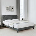 Novilla Queen Bed Frame with Headboard, Linen Upholstered Bed Frame Queen Size, No Box Spring Needed, Heavy Duty Feet, Easy Assembly, Dark Grey