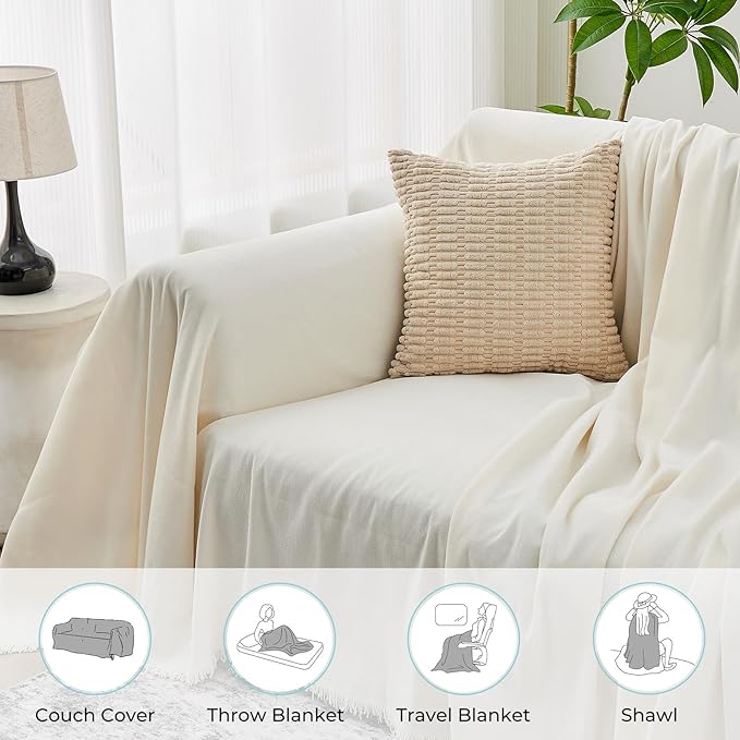 Sectional Couch Covers, 2 Pieces Chenille Sofa Cover L Shaped Couch Cover Blanket for Dogs Washable Sofa Slipcovers Pet Furniture Protector (Large: 71" x 102" + 71" x 110", Beige)