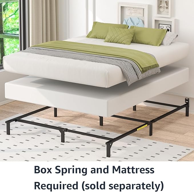 Amazon Basics Metal Bed Frame, 9-Leg Support Base for Box Spring and Mattress, Tool-Free Easy Assembly, No Tools Required, Full Size, Black