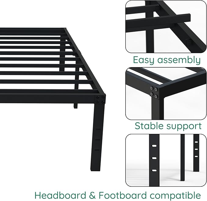 DiaOutro 18 Inch Narrow Twin Bed Frames Heavy Duty No Box Spring Needed Metal Platform with Maximum Storage, Easy Assembly, Noise Free, Black