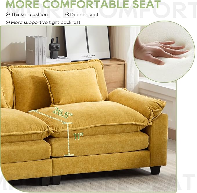 Modular Sectional Sofa, Comfy Cloud Couch, Chenille Sofa Sleeper with Deep Seat and Throw Pillows for Living Room (Yellow, 53" - Single Seat)