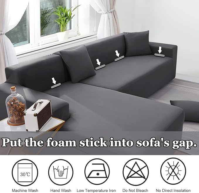 NAISI Sectional Couch Cover L Shape 2 Pieces Sofa Cover Soft Stretch Slipcovers with 2pcs Pillowcases Furniture Protector Couch Covers 3 Seater + 3 Seater(Light Grey)