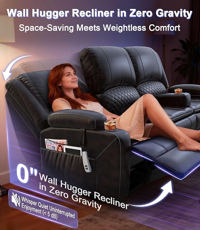 Power Loveseat Recliner Sofa, Removable Armrest 3 Seats Power Reclining Loveseat with Remote Liftable Console, Wall Hugger RV Theater Seating with Storage & USB & RGB (PU, Brown)