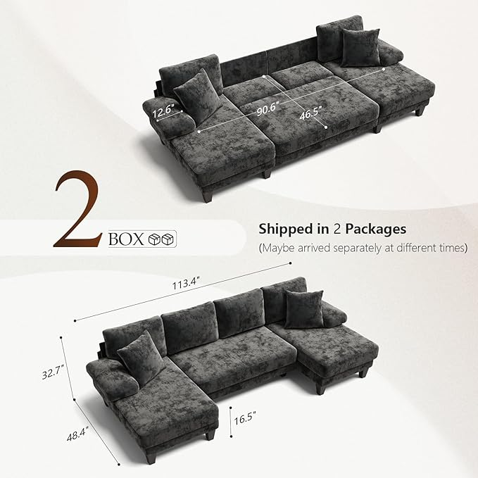 Txtin's Sleeper Sofa with Pull Out Couch Bed | 112 Inch Couches for Living Room | U-Shaped Convertible Sofa Bed | Chenille Dark Grey