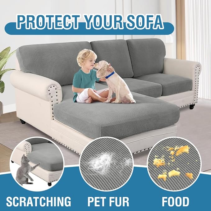 H.VERSAILTEX Sectional Couch Covers 6 Pieces Stretch Sofa Covers for Sectional Sofa Set Separate L Shaped Couch Cover for Both Left/Right Couch (Seat and Back: 1 Chaise + 2 Sofa, Dove)