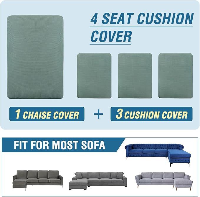 H.VERSAILTEX Sectional Couch Covers 4 Pieces Sofa Seat Cushion Covers L Shape Separate Cushion Couch Chaise Cover for Both Left/Right Sectional Couch (Seat Only: 1 Chaise + 3 Sofa, Sage)