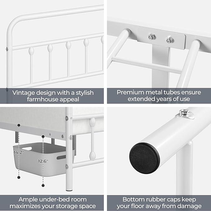 Yaheetech Classic Metal Platform Bed Frame Mattress Foundation with Victorian Style Iron-Art Headboard/Footboard/Under Bed Storage/No Box Spring Needed/Twin Size White