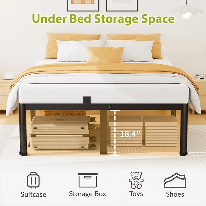 Superay 20 Inch King Size Metal Platform Bed Frame with Round Corners, Storage Space Under High Bed Frame-Heavy Duty Steel Slats Support, Noise Free - Easy Assembly - No Box Spring Needed