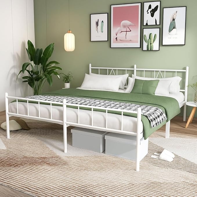 Decorwise 14 Inch King Size Bed Frames with Headboard/Footboard, Under Bed Storage, Strong Metal Slats Support, No Box Spring Needed, Noise Free, Easy Assembly, White