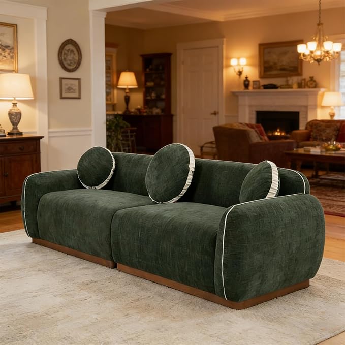 90.94'' Modern Sofa- 3 Seater Sofa, Comfy Sofa Couch with Extra Deep Seats, Upholstered Boucle Couch for Living Room Apartment Lounge (Green)