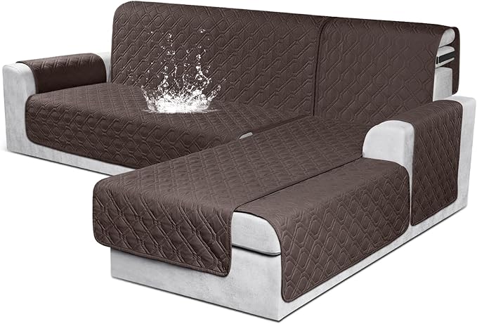VANSOFY Sectional Couch Covers 100% Waterproof L Shaped Sofa Slipcover 3pcs Reversible Chaise Lounge Cover for Sectional Sofa Furniture Protector Cover for Pets Dog Cat(Small, Chocolate)