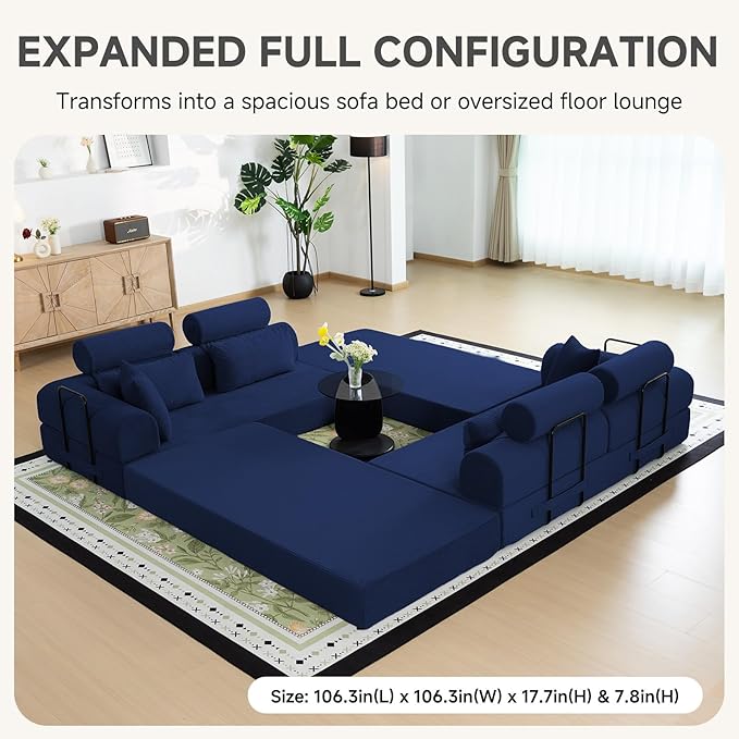 106" L-Shaped Boneless Sectional Couch, 2-Piece 70.87" Modules, Converts to 141.7" Extra-Long Straight Sofa, Corduroy Couch in a Box with Headrest & Back Pillows for Living Room, Dark Blue