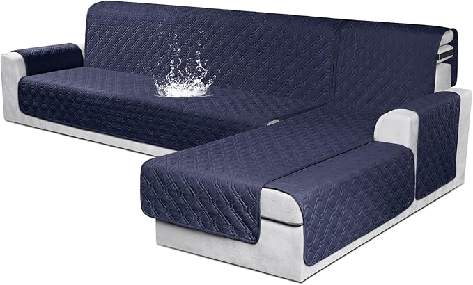 VANSOFY Sectional Couch Covers 100% Waterproof L Shaped Sofa Slipcover 3pcs Reversible Chaise Lounge Cover for Sectional Sofa Furniture Protector Cover for Pets Cat Dog(X-Large, Dark Blue)