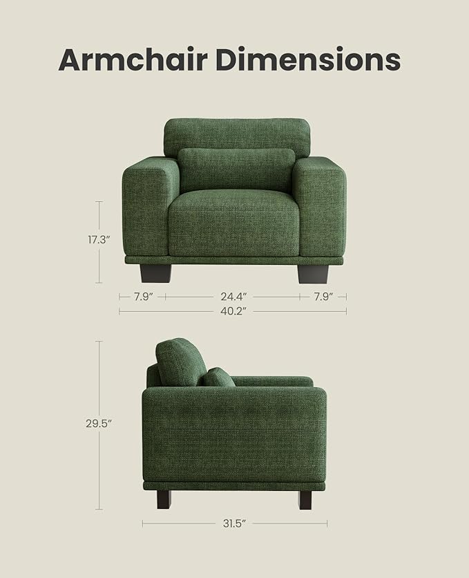 Amada 40" Oversized Accent Sofa Chair, Modern Armchair with Deep Seat, Comfy Upholstered Large Reading Chair with Removable Washable Covers for Living Room & Bedroom Office