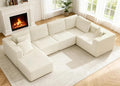 KINGYES 135'' Modular Sectional U Shaped Sofa, Upholstered Corduroy Boneless Couch Cloud Couch for Living Room, Beige