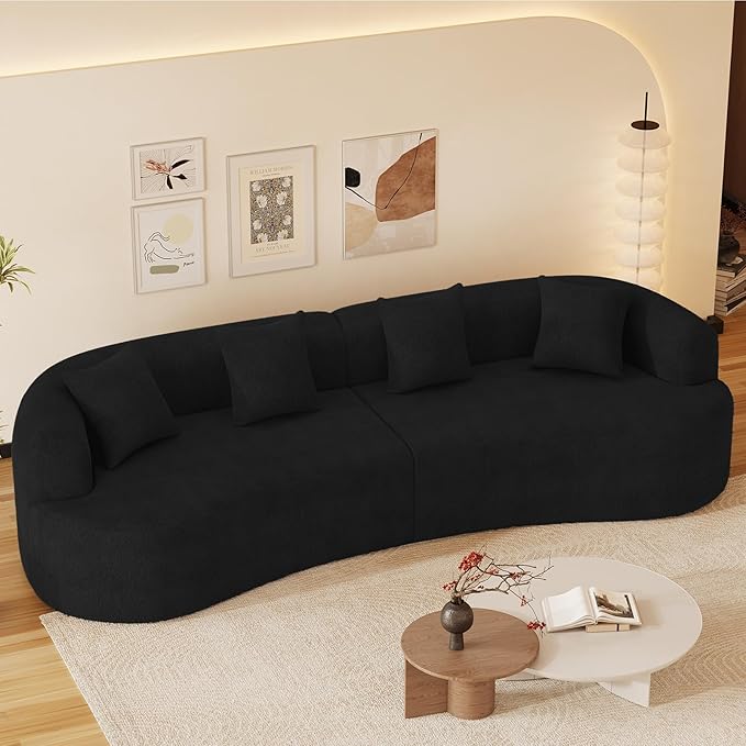 131" Curved Modular Sectional Sofa for Living Room, Modern Chenille Oversized Cloud Couch Sofa, Luxury Plush Extra Deep 4-Seater Boucle Couch for Apartment‌‌, No Assembly Required, Black