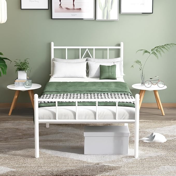 Decorwise 14 Inch Twin XL Size Bed Frames with Headboard/Footboard, Under Bed Storage, Strong Metal Slats Support, No Box Spring Needed, Noise Free, Easy Assembly, White