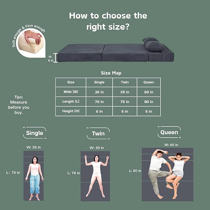 Folding Sofa Bed, 4 in 1 Convertible Sleeper Chair with Pillow, Queen Memory Foam Fold Out Chair Bed, Modern Floor Futon Sofa Couch Mattress for Living Room/Guest/Apartment, Dark Grey