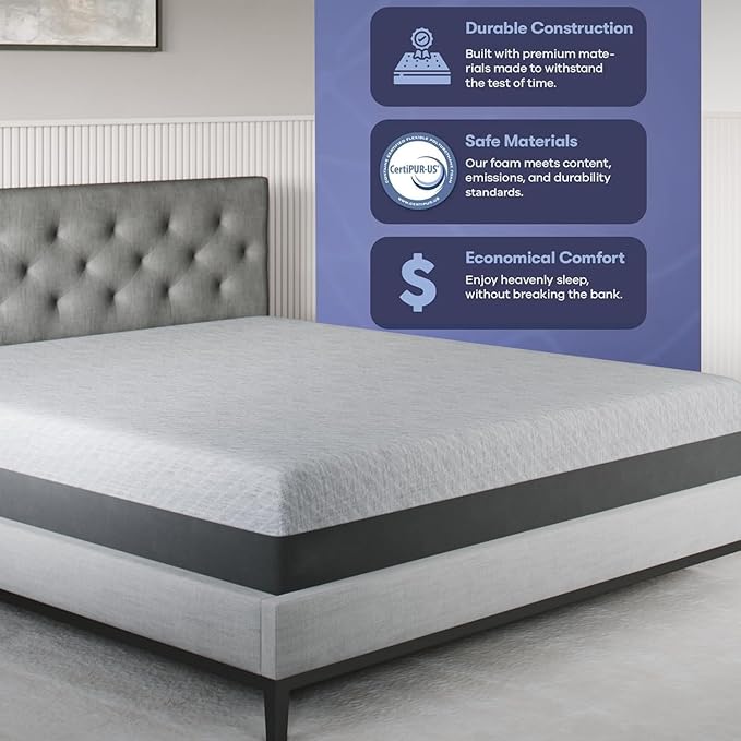 Celestial Sleep 8 Inch King Mattress, Made in The USA, CertiPUR-US®, Oeko-Tex®, and Fiberglass-Free™ Certified Cooling Bed, Gel Memory Foam Mattress in a Box - Firm