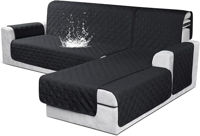 VANSOFY Sectional Couch Covers 100% Waterproof L Shaped Sofa Slipcover 3pcs Reversible Chaise Lounge Cover for Sectional Sofa Furniture Protector Cover for Pets Cat Dog(Small, Blcak)