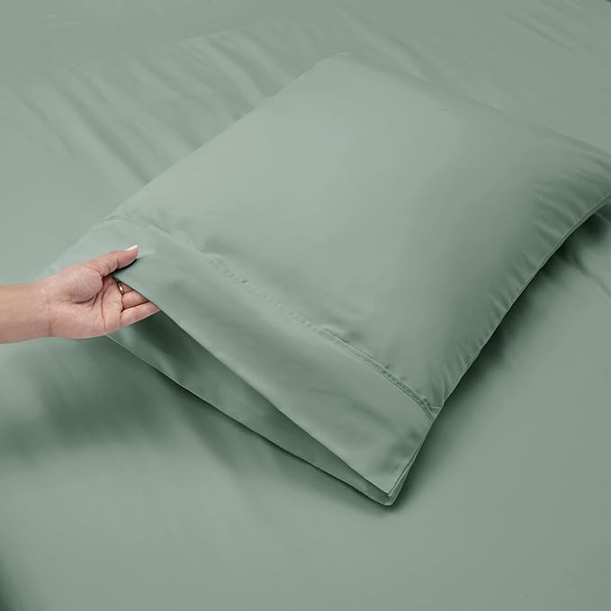 Hearth & Harbor Bed Sheets, Luxury Soft 6 Piece Bed Sheet Set Extra Deep Pocket Fitted Sheets Fits Mattress up to 21", Double Brushed Bedding Sheets & Pillowcases, Twin XL, Ice Green
