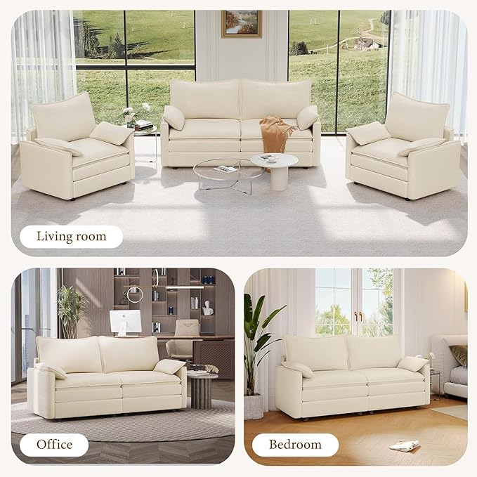 Vesgantti 74" Loveseat Sofa for Living Room, Comfy Cloud Couch Deep Seat Chenille Modern 2 Seater Small Sofa with Armrest Pillow, Easy Assembly for Small Spaces, Beige